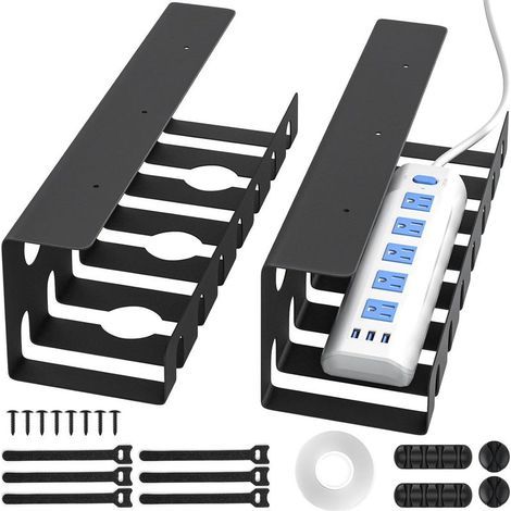 Chemin de Cable Bureau (Set de 2) Passe Cable Bureau en Acier Montage Rapide et Facile Cache Cable Cable Management Solide et Pratique 5kg Max, Noir (1/5)