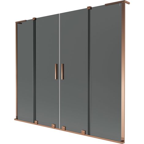 Mexen Velar L Duo paratia per vasca da bagno 2 ante scorrevoli 200 x 150 cm, grafite, oro rosa - 896-200-003-42-60 (1/2)