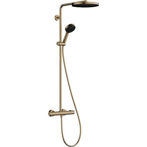 Hansgrohe – Ensemble de douche thermostatique Pulsify S Puro – Douche de tête 260mm 1 jet PowderRain – Douchette 3 jets – Bronze brossé – 24237140