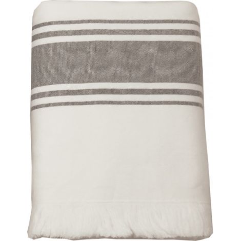 Lot de 2 Foutas Mykonos 90 x 185 cm + franges coupées / Une face toile, une face bouclette Vent du sud - Galet - Lot de 2 Foutas Mykonos 90 x 185 cm