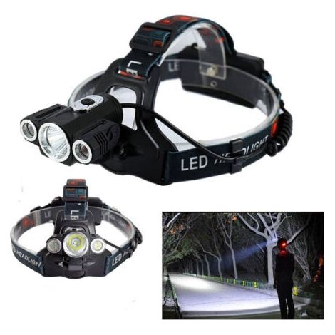 Lampe Frontale Led Torche Rechargeable 3led 5000 Lumen Cree T6 100mt 180° 1825 (1/5)
