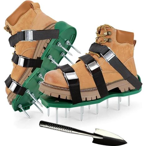 Aérateur de Gazon et Pelouse, Sandales avec Sangles et Boucles, avec Pelle en Acier Inoxydable, Chaussures de Jardin Aérateur, Clous en Acier, Taille Unique (1/5)