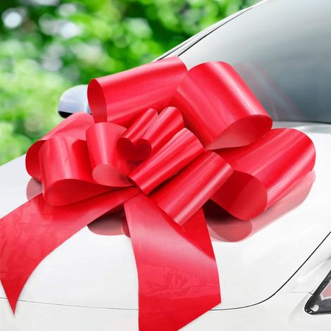 Große Geschenkschleife fürs Auto, Riesen rote Schleife zum 18. Geburtstag oder XXL rotes Auto - ø 76 cm