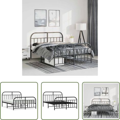 vidaXL Lit avec tête et pied - Cadre de lit métal sans matelas avec pied de lit noir 135x190cm (1/5)
