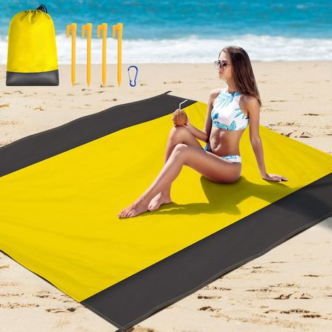 Couverture de plage anti-sable XXL 210x200 cm, idéale pour plage, camping, pique-niques. Parfaite comme tapis pliable ou natte. (1/5)