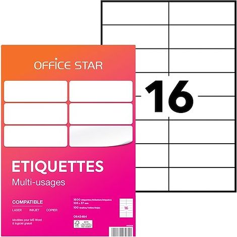 Étiquette multi-usages 105 x 37 mm Avery Office Star blanche - Boîte de 1600 (1/5)