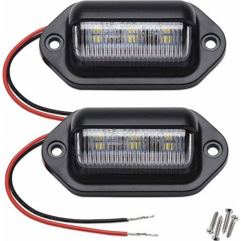 2 lampes LED de plaque d'immatriculation, 12V-24V DC Waterproof 6-SMD License Plate Lamp Taillight, pour camion SUV Trailer Van RV Boats comme Step Courtesy Light, Dome/Cargo Lights or Under Hood Ligh (1/4)