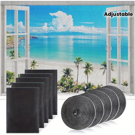 Moustiquaire de fenêtre en 4 pièces avec 4 bandes adhésives, 150x180 cm, moustiquaire auto-adhésive, facile à installer, noire (1/5)