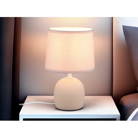 LED Tischleuchte Keramikfuß & Stoffschirm Beige, Höhe 26cm (1/5)