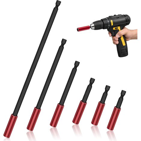 Lot de 6 Porte-embouts Magnétiques, 50/50/60/100/150/300mm Rallonge Embout Visseuse a Choc Magnétiques pour Embouts Hexagonaux 1/4 Pouce Hex (1/5)