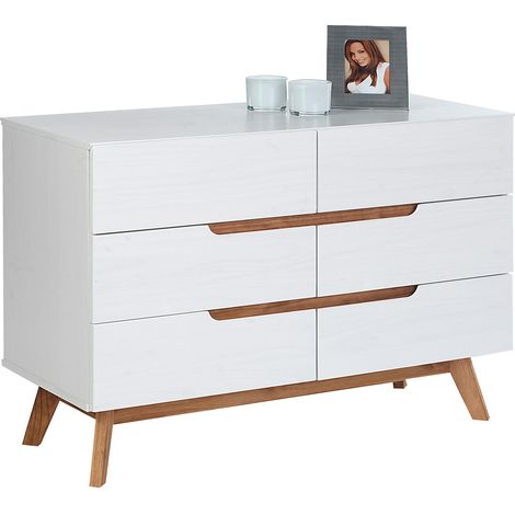Idimex – Commode enfant Tibor blanche 6 tiroirs – Dimensions 77 x 98 x 40 cm – Bois massif lasuré – Design scandinave épuré (1/3)