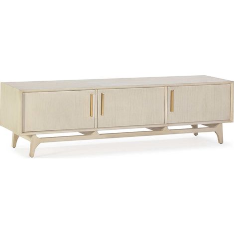 Console TV cèdre dorée élégante 160cm - Blanc voilé avec accents dorés (1/4)