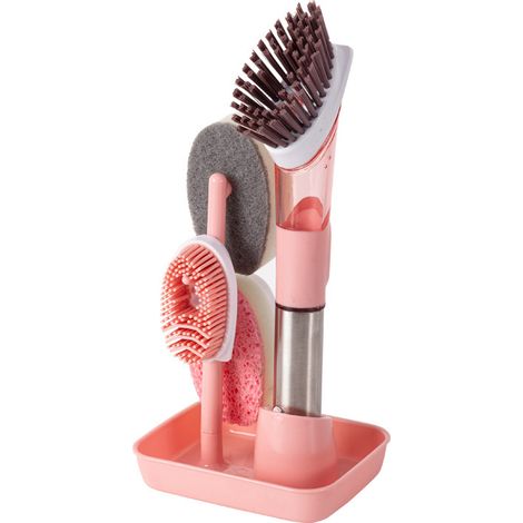 Spülbürste – Reinigungsbürste – Rosa – Spülbürste mit Seifenschale – Spülbürsten-Set – Spülbecken mit Abtropffläche – AquaForge (1/5)
