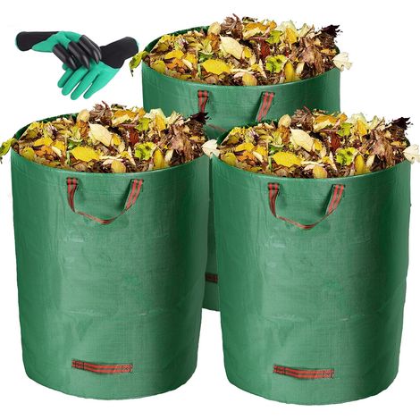 Lot de 3 Sacs Réutilisables de 300 Gallons pour Déchets de Jardin - Sacs de Jardinage Robustes, Sacs pour Pelouse, Poubelles Réutilisables, Sacs à Feuillage, Sacs à Déchets de Jardin avec 4 Poignées (1/5)