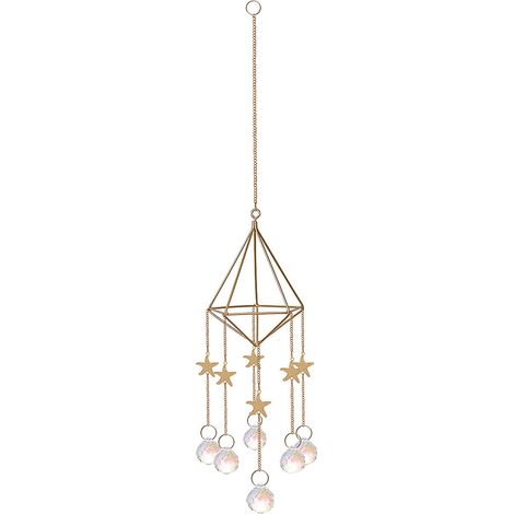 1 Prisme en cristal, cadre métal doré, chaîne suspension, décoration fenêtre, mariage, maison (1/5)