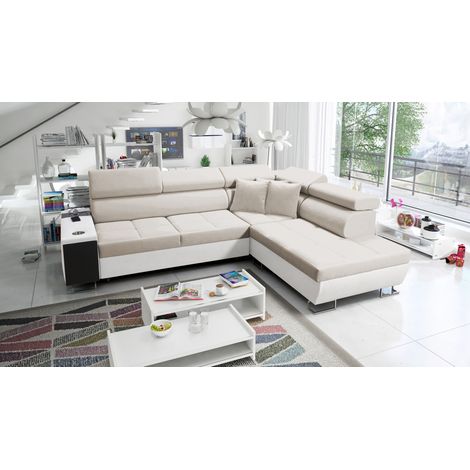 Multifunktionaler Eckschrank MORENA VII,  Kunstleder/Uttario Velvet Weiß/Beige Rechts (1/5)