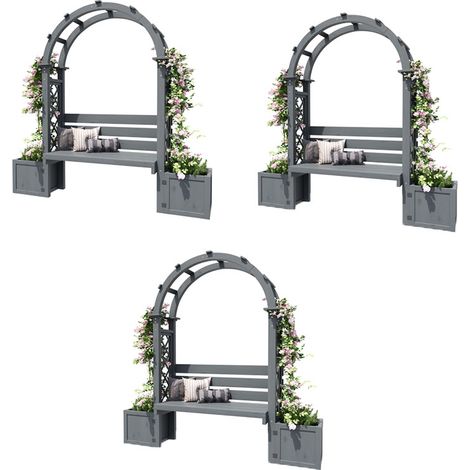 3er-Set pflanzkübel, Pflanzgefäß mit Spalier als Rankhilfe, Blumenkübel mit viel Platz, Blumenkasten Pflanzenkasten,, Pflanzkübel mit Spalier und Sitz für Garten Hof Terrasse