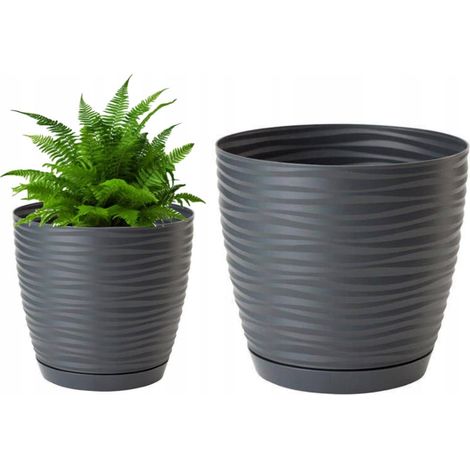Vaso da fiori con sottovaso, antracite, 14,7x13,6 cm, plastica