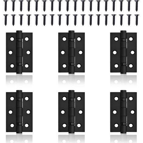 Lot de 6 charnières noires mates pour porte et armoire – Charnières bout à bout de 5,1 cm, en acier inoxydable silencieux, 36 vis, 50 x 40 mm (1/5)