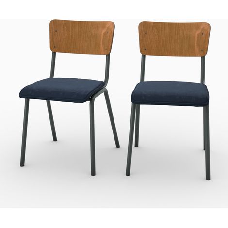 Set de 2 sillas de madera oscura y terciopelo azul - Nico