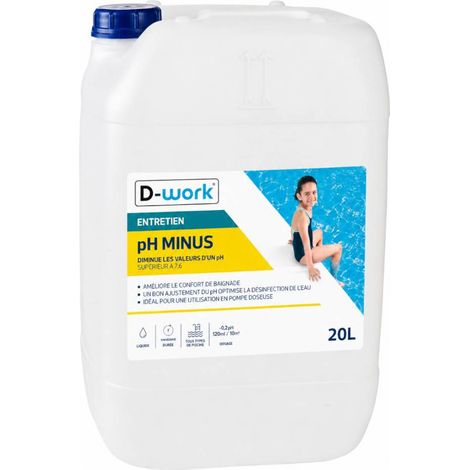 PH Moins Pour Piscine 20 L - Solution Acide 15% - Régulation Facile et Efficace du pH - D-Work
