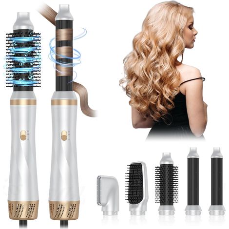 Spazzola ad aria Air Styler 5 in 1, styler per capelli multifunzionale con 5 accessori, asciugacapelli da 1000 W, spazzola per asciugacapelli, ferro arricciacapelli da 30 mm, spazzola termica, per cap (1/5)