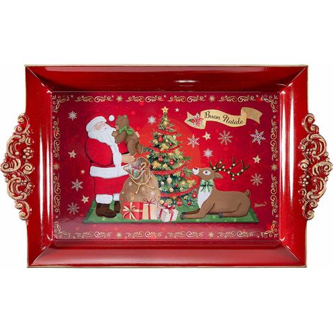 Vassoi di Natale in plastica rigida con manici e stampa natalizia, set da 5 pezzi, cm 32,5 x 20 x 3 H
