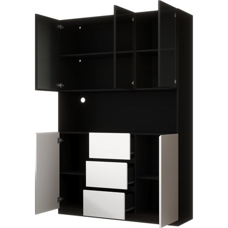 Vitrina de cristal con LED 120x40x200 cm de MDF, 3 cajones, 2 puertas y estantes (1/5)