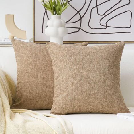 Lot de 2 housses de coussin beiges en toile de jute et lin texturé, coussins décoratifs pour canapé-lit, 45 cm, 18 pouces, lin naturel (1/5)