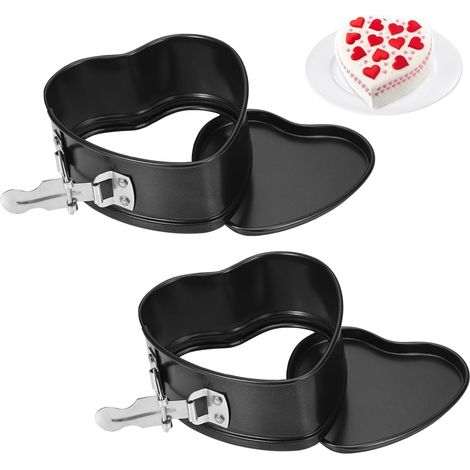 2 moules à gâteaux en forme de cœur, moule à charnière antiadhésif de 11,5 × 4,5 cm avec fond amovible, petits moules à cheesecake, moule pour tartes, cheesecakes, pizzas, quiches (1/5)