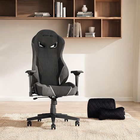 Chaise de gaming ergonomique en tissu gris foncé dossier haut (1/5)