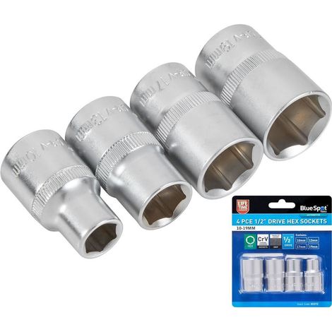 BlueSpot 4pc 1/2" Drive Metric Shallow Hex Sockets Socket Set 10mm - 19mm (1/2)