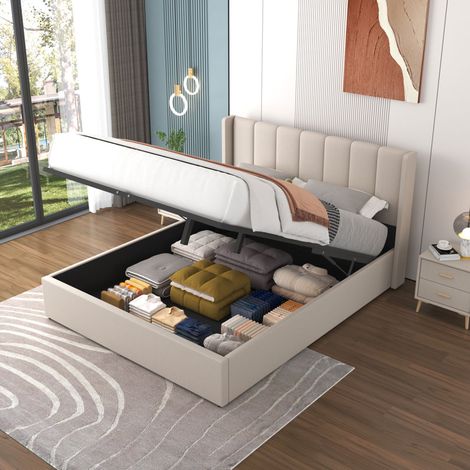 Letto di design con contenitore 160x200cm in velluto beige ARLINGTON