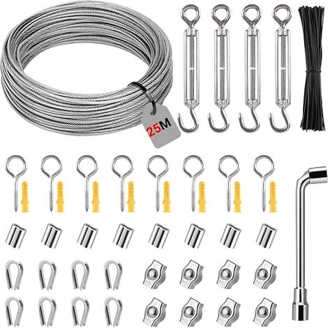 Steel Rope Kit 3 mm Stainless Steel Wire Rope Tensioner with M5 Wire Tensioner Stainless Steel Cable Core Strands for Climbing Plants Fences (1/4)