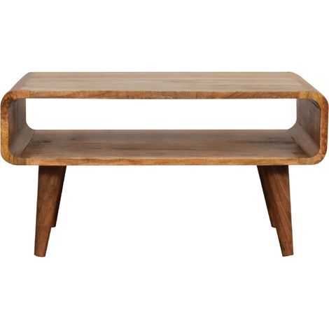 Meuble TV bois massif aspect chêne marron avec rangements ouverts