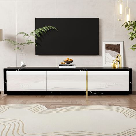Mueble TV Moderno Longitud Variable (140-260 Cm), Función Giratoria, Efecto Mármol Negro (1/5)