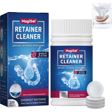 Tablettes De Nettoyage Retainer, Nettoyant Pastille Appareil Dentaire, Nettoyant Gouttiere Dentaire, Pour Purificateur De Bouche Pour Rétentions, Aligneurs, Protège-dents 100 Pastilles