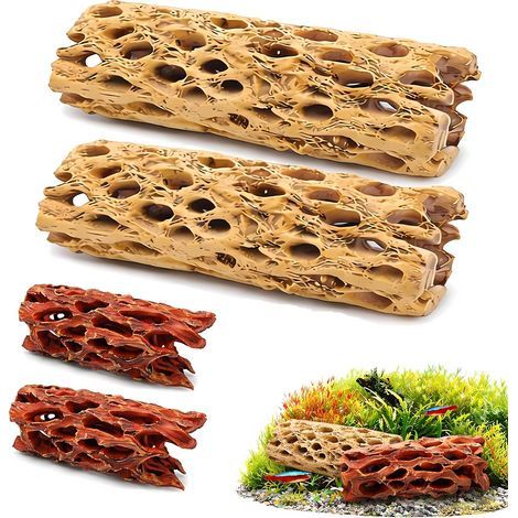 2 Pièces Cachette en Résine Cholla pour Aquarium, Accessoires pour Habitat De Poissons Et Crevettes, Jouet À Grimper Et À Ronger pour Pagures, Poissons, Escargots Et Reptiles (1/5)