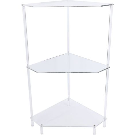 Table d'angle Soavoa 3 étages en acrylique imperméable pour salle de bain et salon, design moderne transparent, montage facile sans outil, rangement compact idéal petits espaces (1/3)