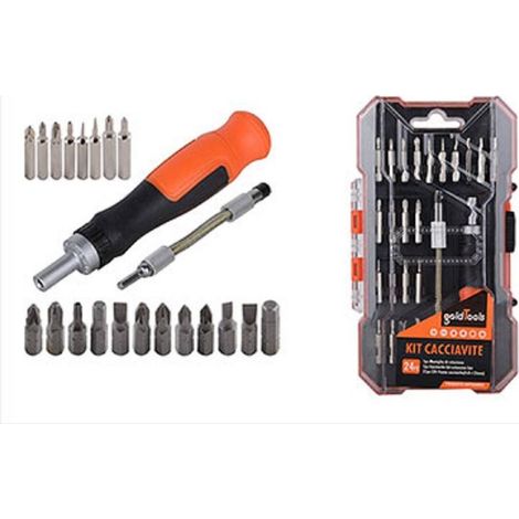 TRADE SHOP - Kit Cacciavite A Cricchetto Con Flessibile 24pz Inserti Intercambiabili Magnetico -