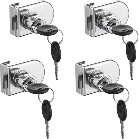 Serrure pour porte vitrée, 4 verrous à came, verrou de sécurité pour armoire à porte vitrée, porte en verre de 5 à 8 mm sans perçage (avec 8 clés)