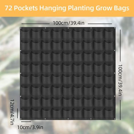 (1 pièce - 72 poches noires) Sacs de culture suspendus, sacs de culture verticaux muraux pour plantes, jardinière pour herbes aromatiques d'intérieur et d'extérieur (1/4)