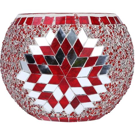 Bougeoir en verre mosaïque fait main, petit candélabre romantique en verre pour la décoration de la salle à manger (bougies non incluses, rouge) (1/5)