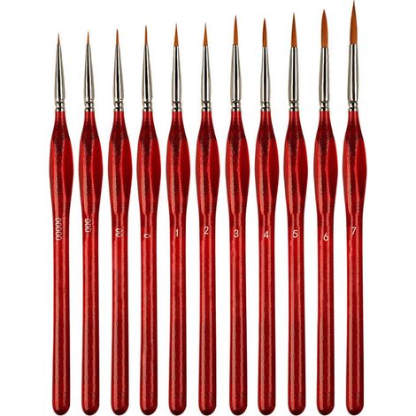 Brush Set - Miniature Paint Brush - 11 Pcs Ultra Fine Tip - Triangular Wood Handle - For Watercolor Gouache Acrylic - 17.8 Cm