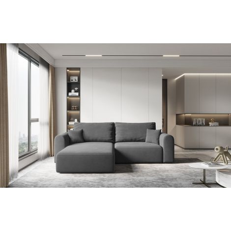 Ecksofa Sofa FLAVIO mit Schlaffunktion Stoff Castel Dunkelgrau Ottomane Links (1/3)