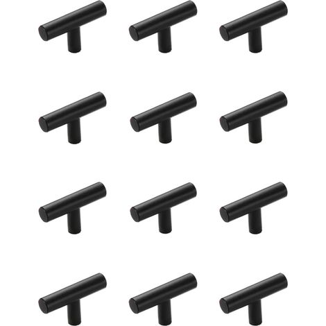 Lot de 12 poignées meuble noires, boutons porte placard cuisine (1/2)