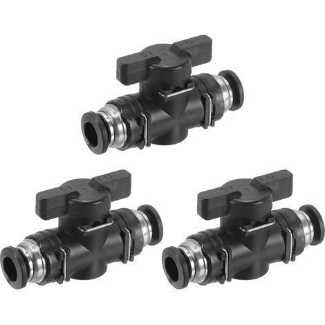 Vanne à Bille Pneumatique 8mm Noir et Argent Raccord Push-to-Fit Contrôle Débit Air pour Systèmes Hydrauliques et Outils (1/5)