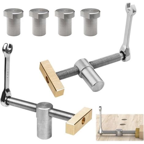 Stück silberne Werkbankklemmen, 20 mm Hilfswerkbank für Holzbearbeitungstisch-Positionierungsschraubstock, mit 4 Bankhaken, für 20 mm Loch Holzbearbeitungswerkbänke (Silber) (1/5)