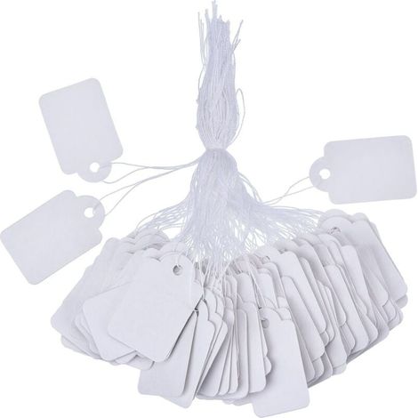 500 piezas (35 x 22 mm) etiquetas de marcado blancas, etiquetas de precio, etiquetas de precio, letreros de exhibición con cordón para colgar (1/4)