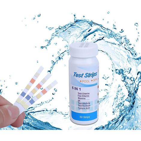 Bandelettes de Test de Piscine 6 en 1 pour Les Tests Chimiques de l'eau,50 bandelettes pour Piscine/Spa/Bain à remous,dureté Totale précise,Chlore Libre,Chlore Total,alcalinité et pH (1/5)